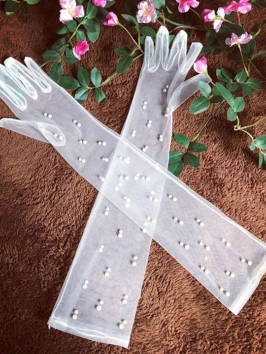 Hochzeitshandschuhe Aus Voile Perlen Einheitsgröße Weiß