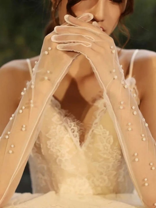 Hochzeitshandschuhe Aus Voile Perlen Einheitsgröße Weiß