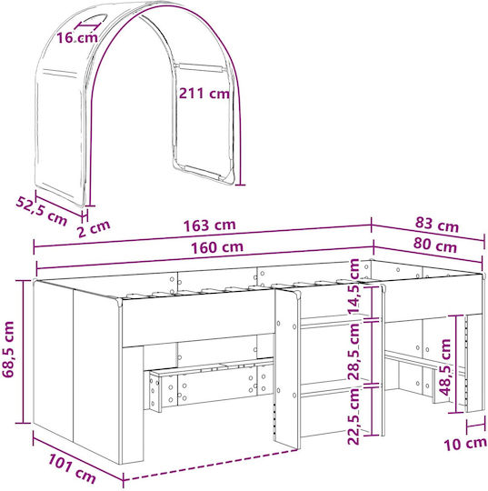 Kinderbett Hochbett Einzel Weiß