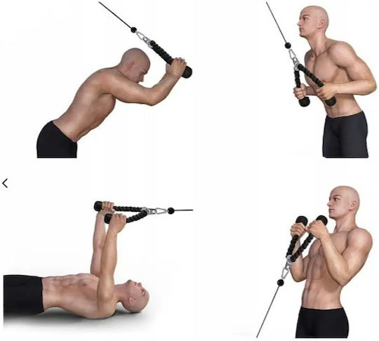 Coardă Triceps Antrenament Cu Rotire Mâner Metalic Material Nylon Cauciuc Lungime Coardă 60 Cm Sarcină Maximă 200 Kg Neagră