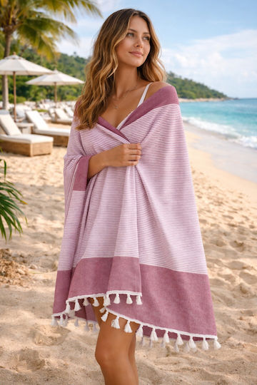 SteweHome Beach Towel Pareo Cotton Burgundy 170x90cm