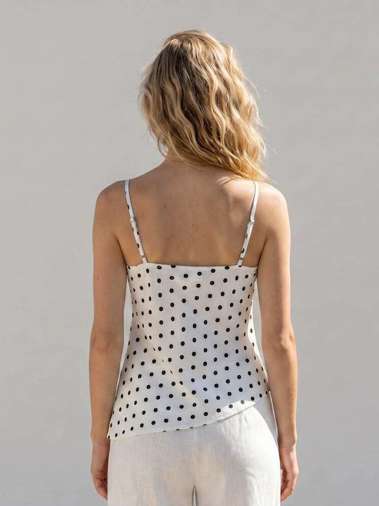 Women's Blouse with Spaghetti Straps Polka Dot White
