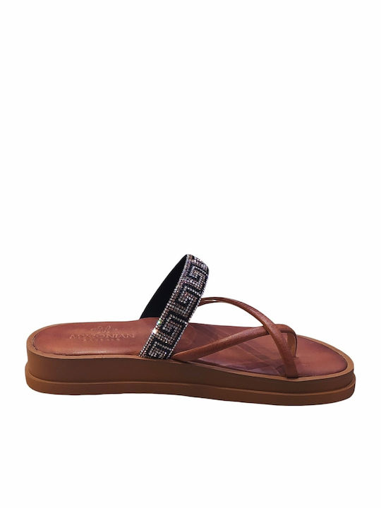 Leather Women's Flat Sandals Brown