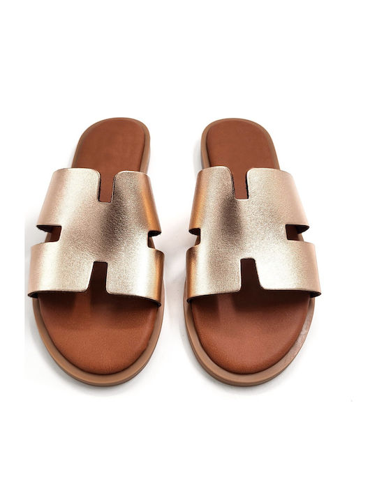 Leather Women's Flat Sandals Bronze
