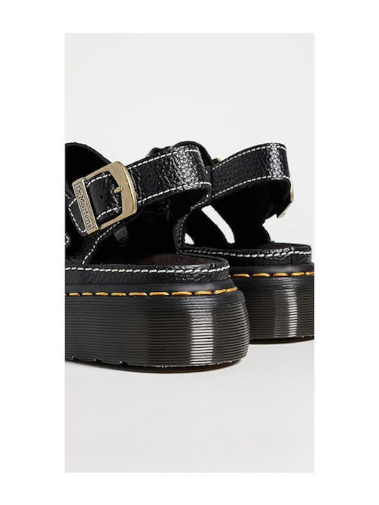 Δερμάτινα Γυναικεία Σανδάλια Flatforms Μαύρα