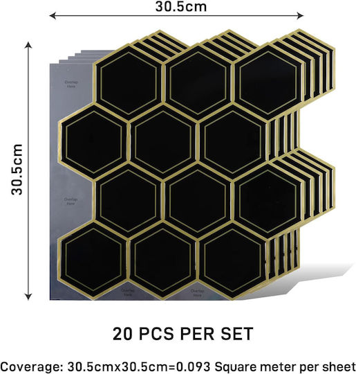 3D Wall Stickers Varypaper Hexagonal Black 30.5x30.5 cm 20 Pieces