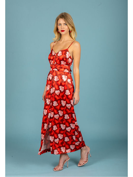 Summer Maxi Evening Satin Red Dress