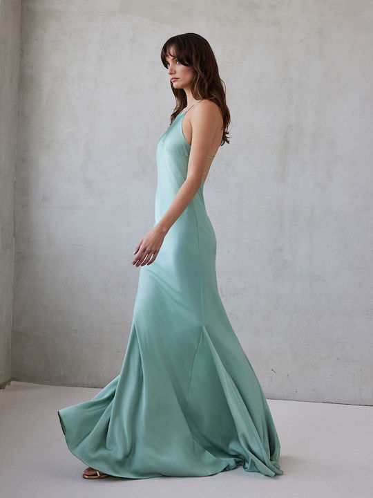 Maxi Dress for Wedding and Christening Satin Turquoise