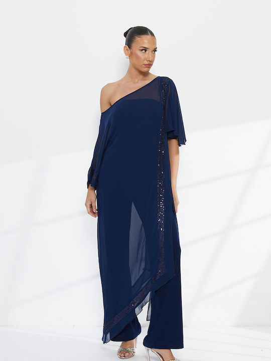 Damen Stoffhose Blau mit Pailletten