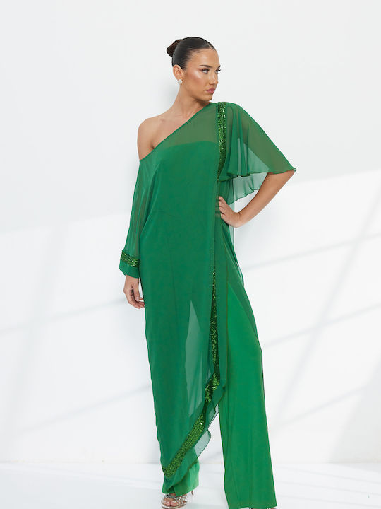 Damen Stoffhose Grün mit Pailletten