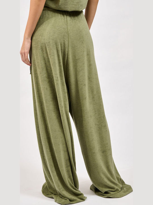 Pants Γυναικείο Ψηλόμεσο Υφασμάτινο Παντελόνι με Λάστιχο Khaki