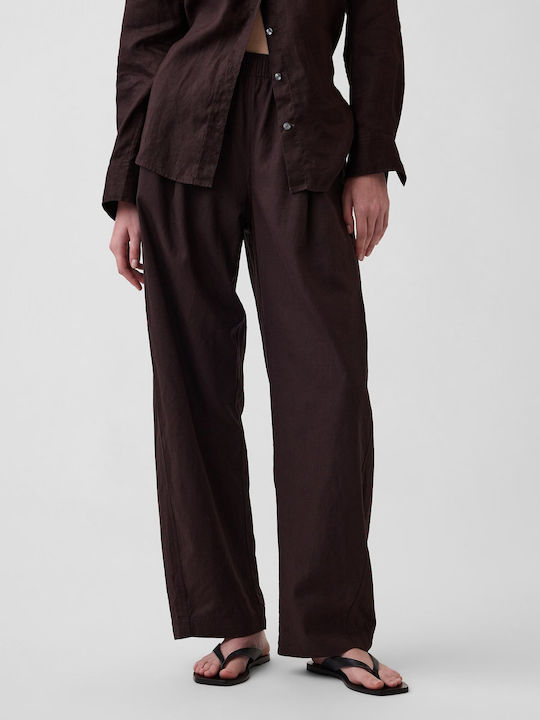 Damen Leinenhose mit Gummiband Terra Braun