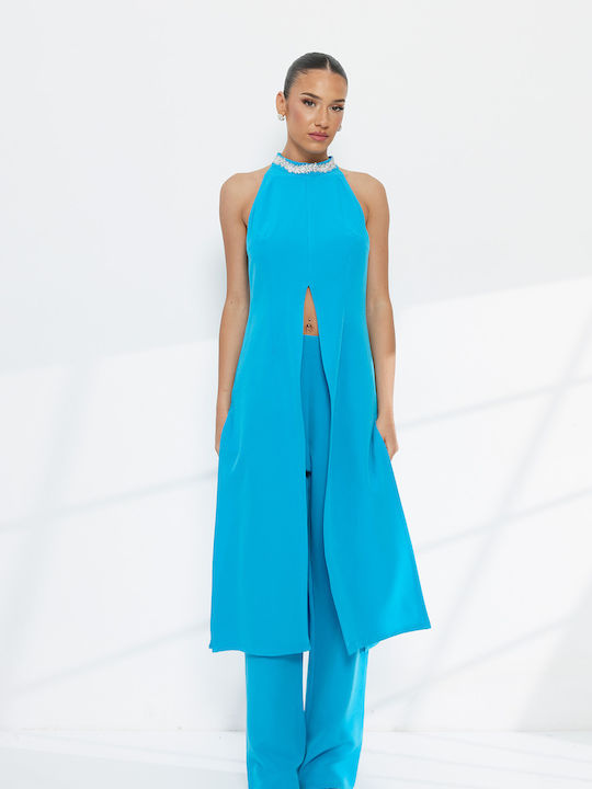 Women's Petrol Blue Set with Trousers with Rubber Band in Loose Fit