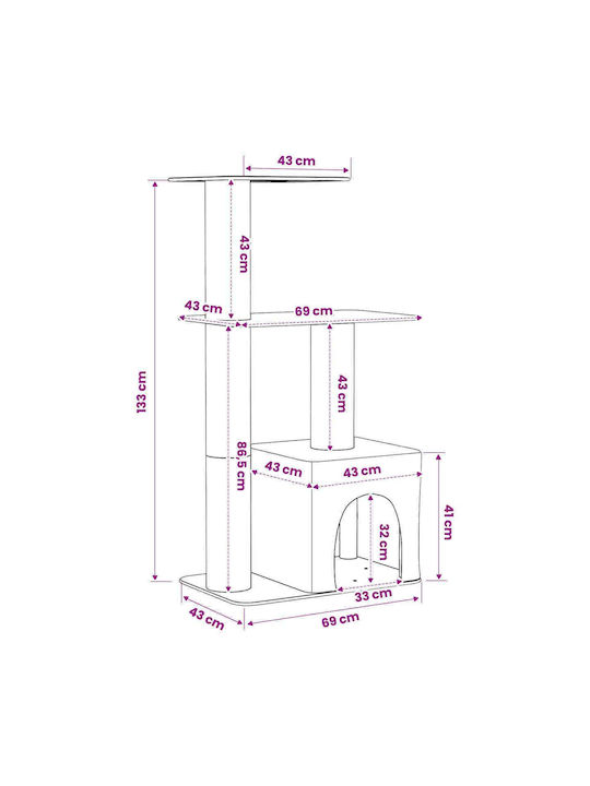 vidaXL Scratching Post Cat Tree Gray 69x43x133 cm