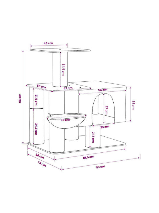 vidaXL Scratching Post Cat Tree Gray 93x74x96 cm