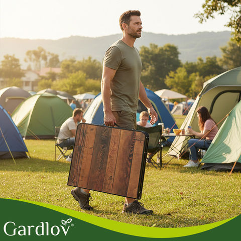 Gardlov Masă de Picnic - Bancă Din Aluminiu Pliabilă În Valiză 120x60x33.5cm Neagră