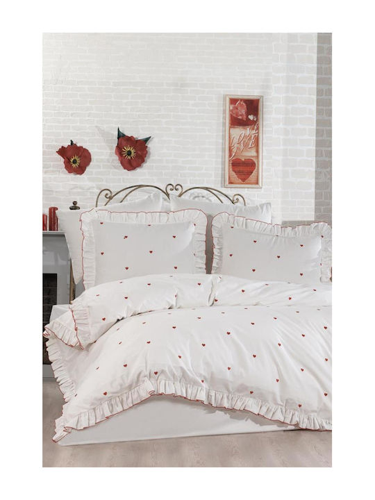 SteweHome Cotton Duvet Cover Set 200x220cm Double With 2 Pillowcases Red