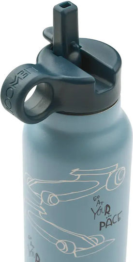 Liewood Race Cars Stainless Steel Kids Water Bottle Thermos with Straw Blue 350ml
