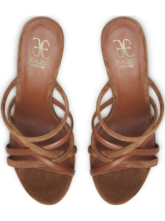 Suede Mules με Τακούνι σε Καφέ Χρώμα