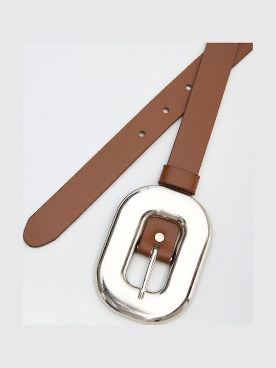 Wide Leather Women's Belt Tabac Brown