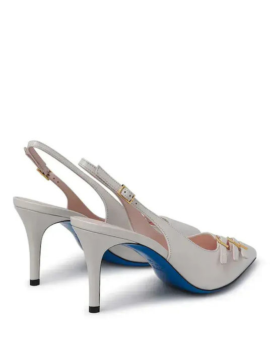 Leather Pointed Heels with Strap & High White Heel