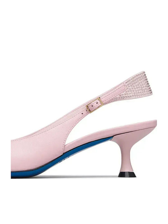 Leather Pointed Heels with Strap and Medium Heel Pink