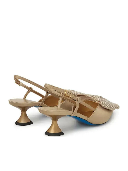 Leather Heels with Strap & Medium Gold Heel