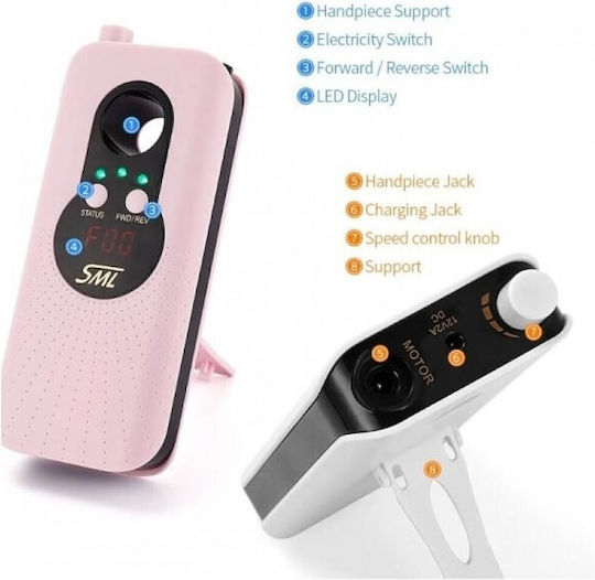 SML Nail Drill Battery 30W Pink with 35000 Rounds per Minute