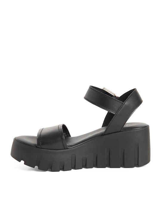 Women's Leather Ankle Strap Platforms Black