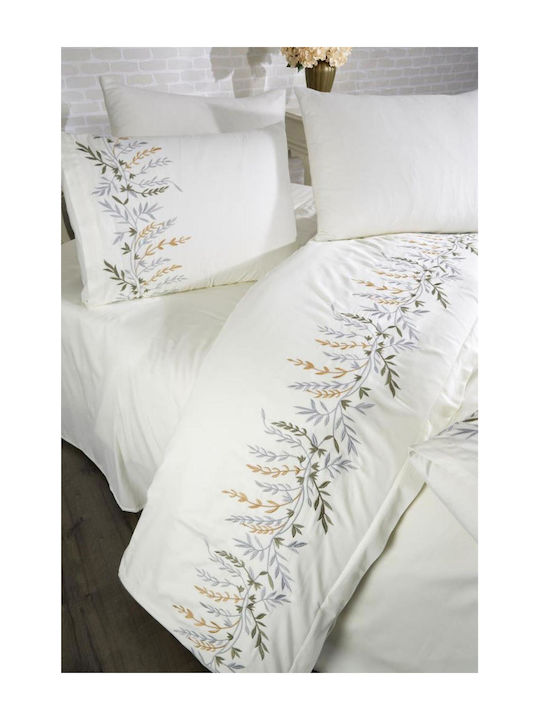 SteweHome Σετ Παπλωματοθήκη Βαμβακερή 200x220cm Διπλή με 2 Μαξιλαροθήκες Κρεμ