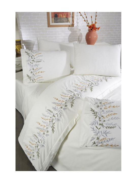 SteweHome Σετ Παπλωματοθήκη Βαμβακερή 200x220cm Διπλή με 2 Μαξιλαροθήκες Κρεμ