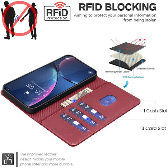Binfen Book Piele Artificială / Silicon Roșu iPhone 15