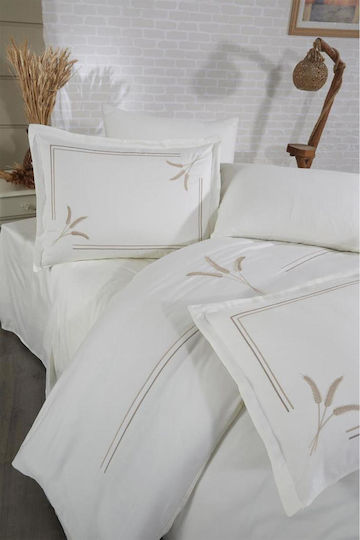 SteweHome Cotton Duvet Cover Set 200x220cm Double With 2 Pillowcases Cream
