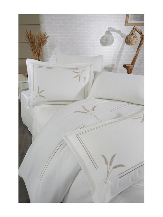 SteweHome Σετ Παπλωματοθήκη Βαμβακερή 200x220cm Διπλή με 2 Μαξιλαροθήκες Κρεμ