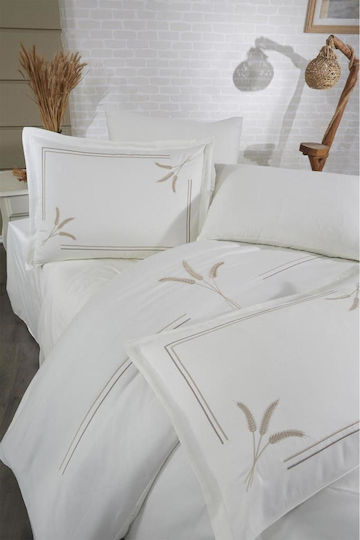 SteweHome Cotton Duvet Cover Set 200x220cm Double With 2 Pillowcases Cream