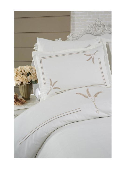 SteweHome Σετ Παπλωματοθήκη Βαμβακερή 200x220cm Διπλή με 2 Μαξιλαροθήκες Κρεμ