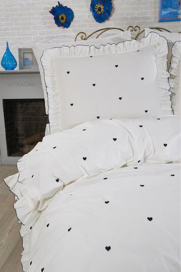 SteweHome Cotton Duvet Cover Set 200x220cm Double With 2 Pillowcases Dark Blue