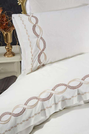 SteweHome Cotton Duvet Cover Set 200x220cm Double with 4 Pillowcases and 1 Bed Sheet Beige