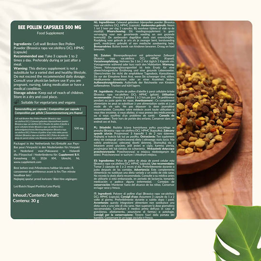 Cupplement Bee Pollen Extract 500mg 60 κάψουλες