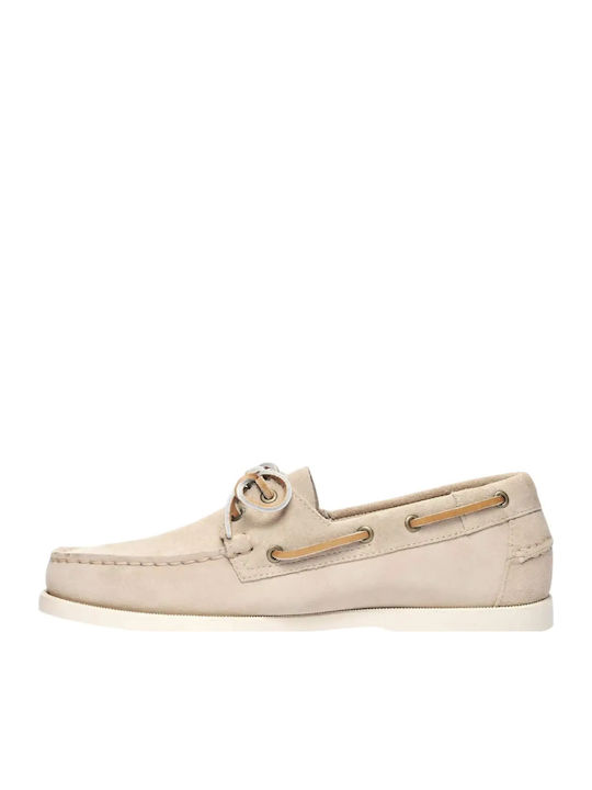 Leather Men's Boat Shoes in Beige Colour