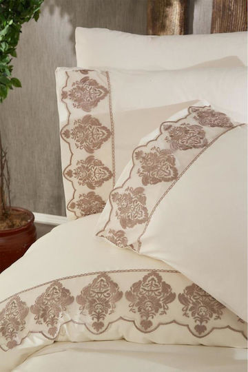 SteweHome Duvet Cover Set 200x220cm Double With 2 Pillowcases Beige