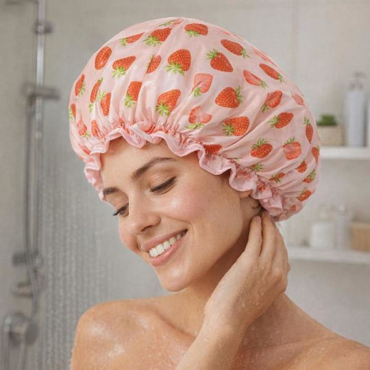 Waterproof Satin Shower Cap Matcha Strawberries By Upper Canada