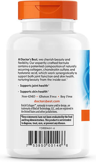 Doctor's Best Hyaluronic Acid + Chondroitin Sulfate with Biocell C Supplement for Joint and Bone Health 60 Capsules