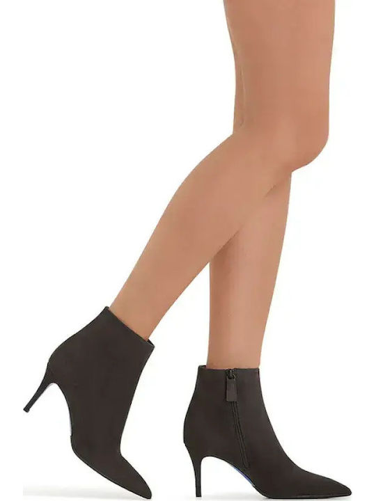 Wildleder Damen Stiefeletten Ankle Boots mit hohem Absatz Tabac
