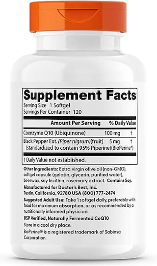 Doctor's Best CoQ10 100mg 120 μαλακές κάψουλες