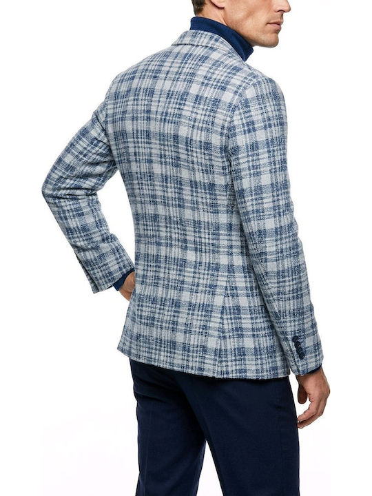 Men’s Suit Jacket Checked Blue-White