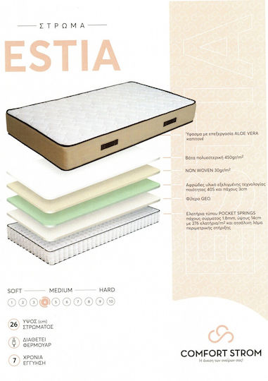Comfort Strom Estia Single Ergonomic Mattress 90x190x26cm with Pocket Springs