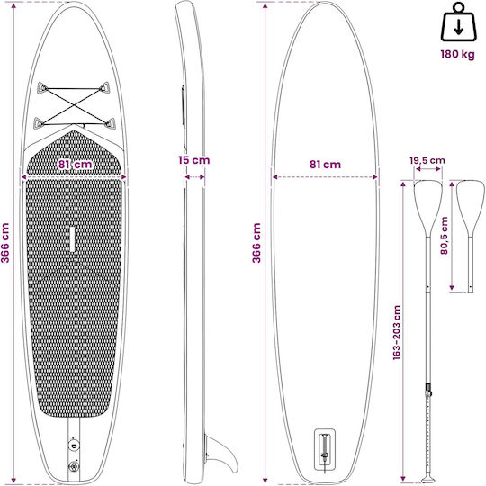 vidaXL Poseidon Φουσκωτή Σανίδα SUP με Μήκος 3.66m Πράσινη