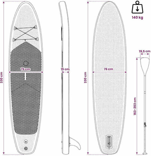 vidaXL Apex Φουσκωτή Σανίδα SUP με Μήκος 3.3m Μπλε