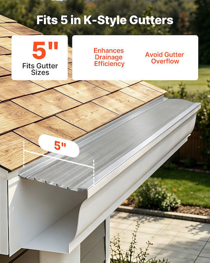 Vevor Gutter Gutter Aluminum Gutter Cover 127 Mm Fine Mesh Stainless Steel Heavy Duty Length 30.48 M Thickness 1.02 Mm Protective Debris Sheet Pine Needles Easy Diy Includes Screws 20 Pcs